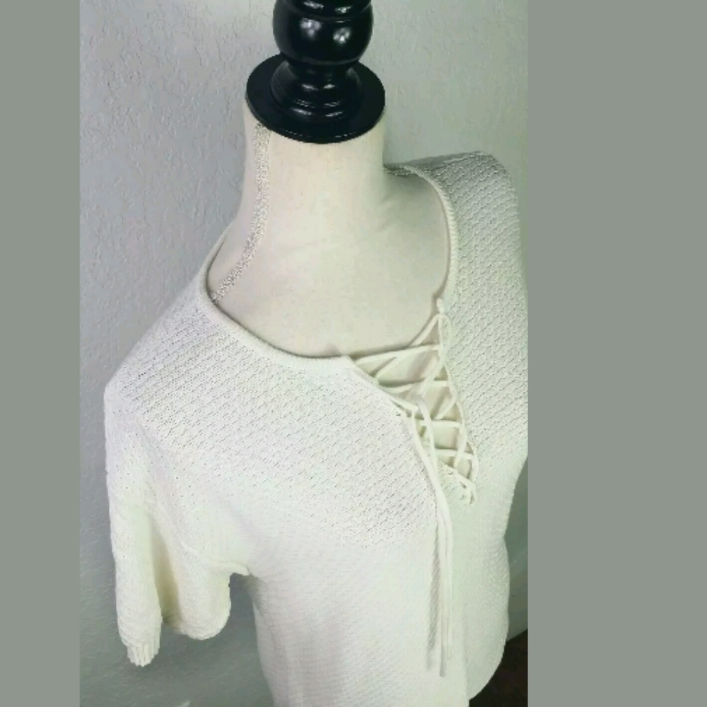Lace-up Sweater Crochet Top Modal cotton Cream
